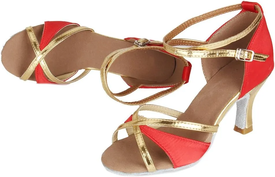 YKXLM Latin Dance Shoes Ballroom Women Salsa Tango Performance Practice Dancing Shoes,259