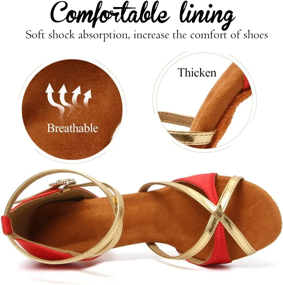 YKXLM Latin Dance Shoes Ballroom Women Salsa Tango Performance Practice Dancing Shoes,259