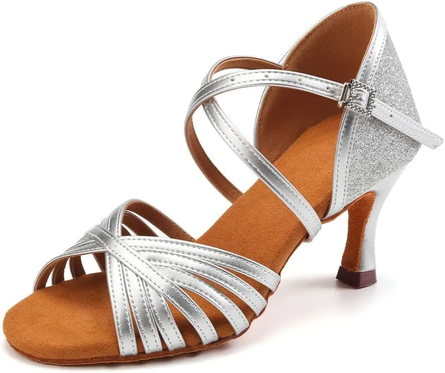 YKXLM Latin Dance Shoes Ballroom Women Salsa Tango Performance Practice Dancing Shoes,259