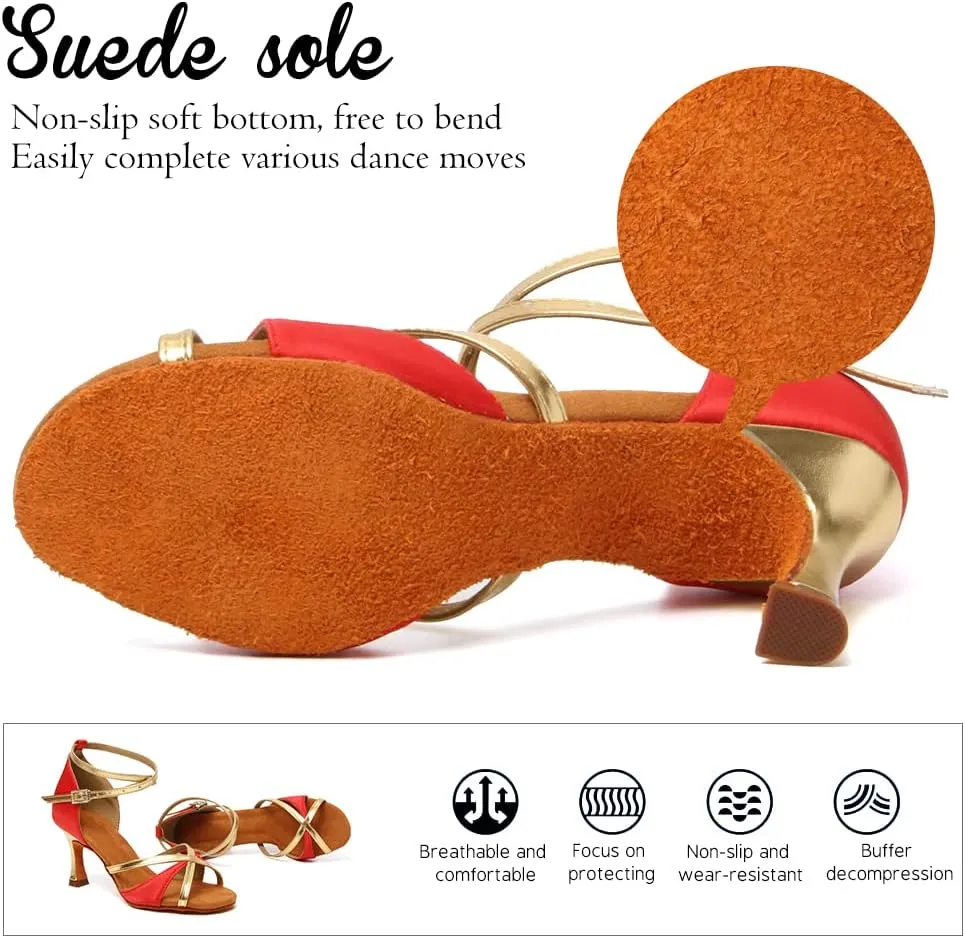YKXLM Latin Dance Shoes Ballroom Women Salsa Tango Performance Practice Dancing Shoes,259