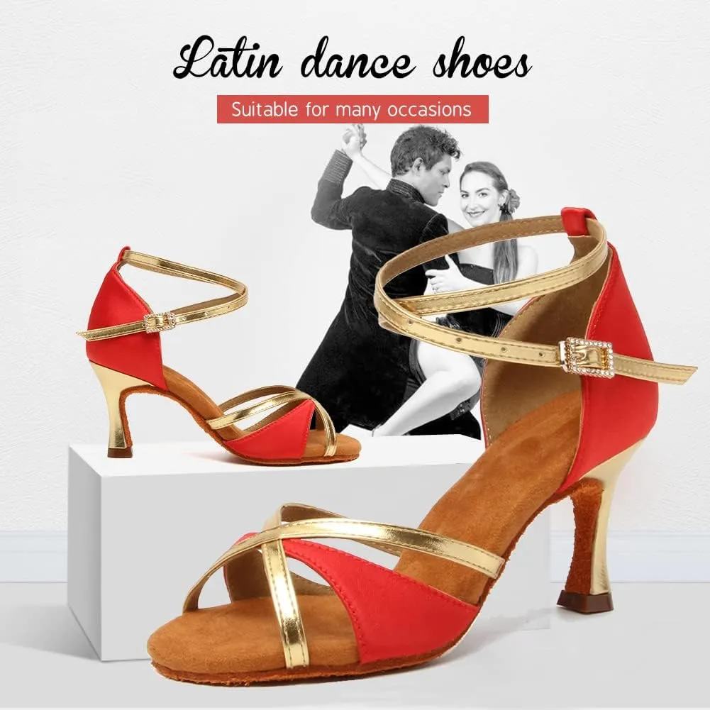 YKXLM Latin Dance Shoes Ballroom Women Salsa Tango Performance Practice Dancing Shoes,259