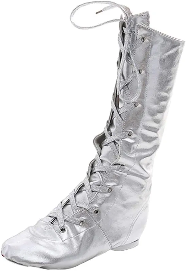 YKXLM Women's Leather and Canvas Upper and Suede Split Sole Jazz Ballet Yoga Dance Shoes,Model TJJCGBJS