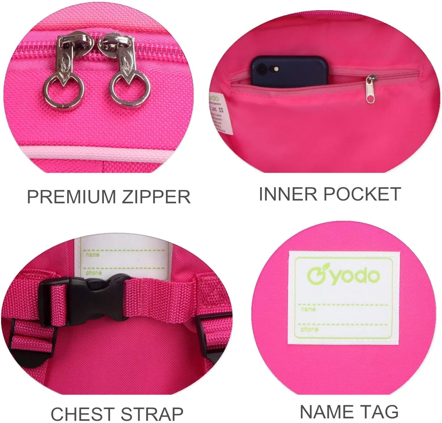 Yodo Little Kids School Bag Pre-K Toddler Backpack - Name Tag and Chest Strap