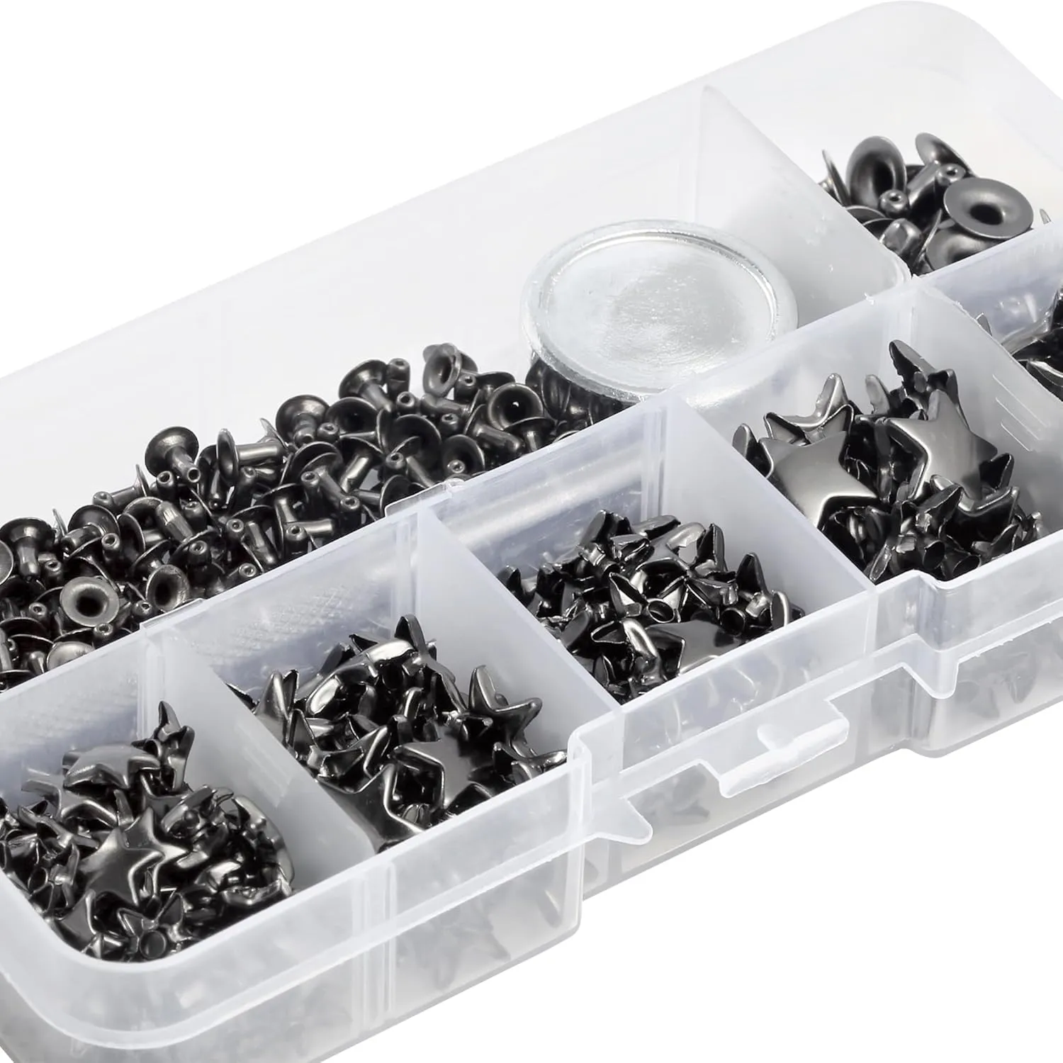 YORANYO 200 Sets Leather Rivets Kit Mixed Sizes - Star Studs for Clothing Fabric - Gunmetal Rivets With Crafting Tool for Repair Decorate Jackets Shoes Bags Belts Purse