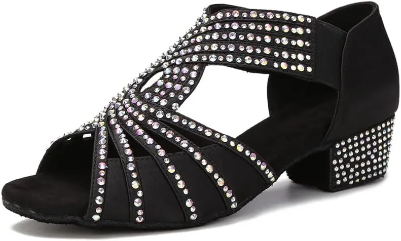 YYTing Full Rhinestones Ballroom Dance Shoes Women Latin Salsa Wedding Indoor Crystalss Suede Sole Slipper 1.5in Heels