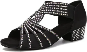 YYTing Full Rhinestones Ballroom Dance Shoes Women Latin Salsa Wedding Indoor Crystalss Suede Sole Slipper 1.5in Heels