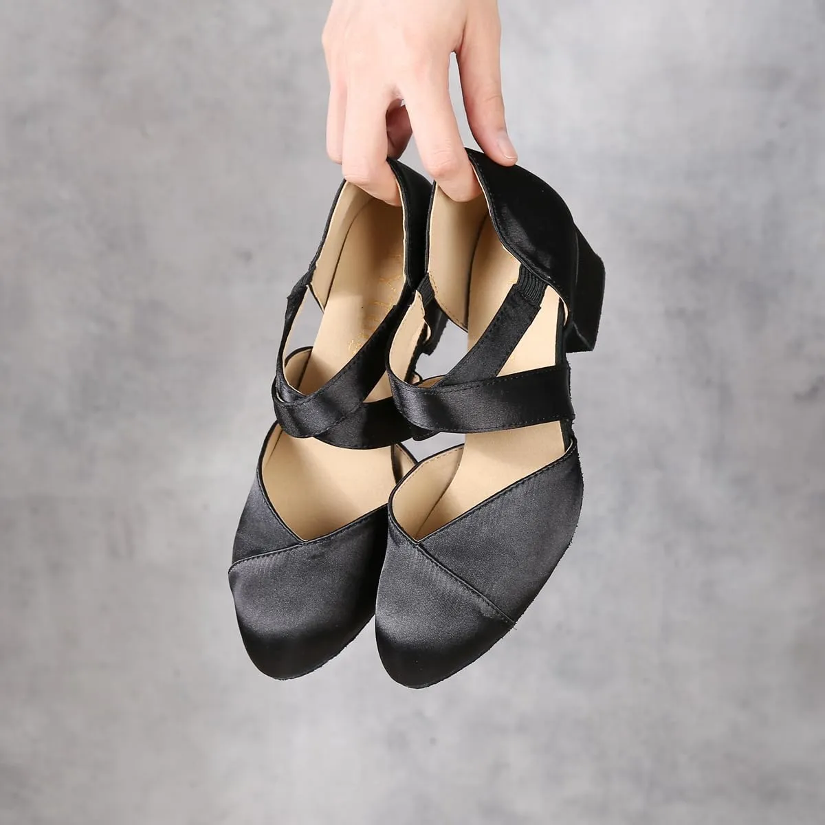 YYTing Women Swing Latin Ballroom Dance Shoes (Closed Toe, Suede Sole, Elastic Closure) 1.5 inch Heel YT26