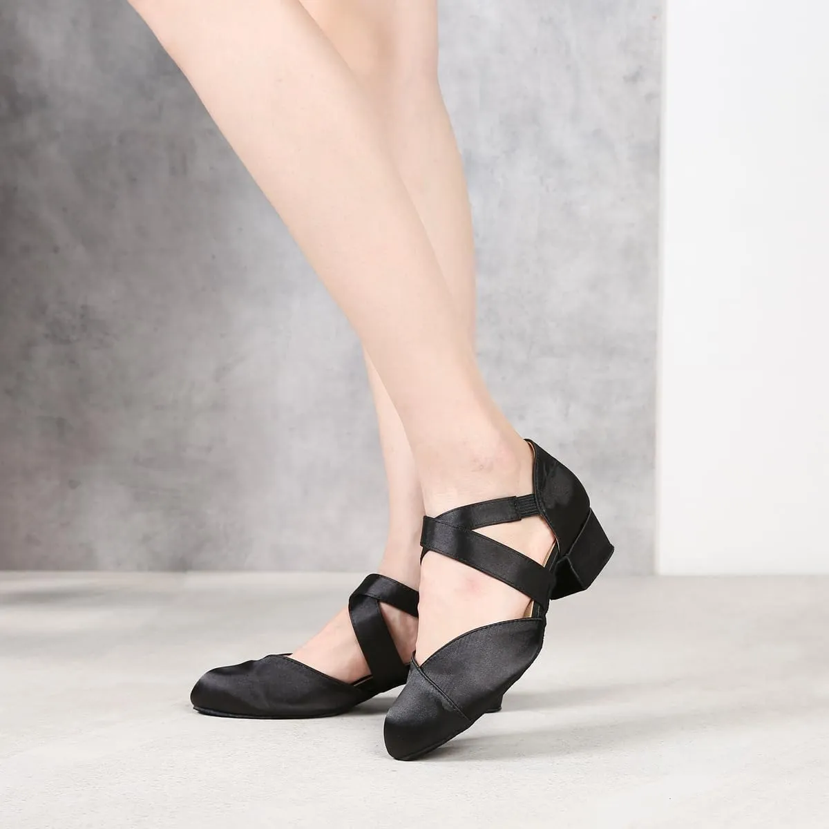 YYTing Women Swing Latin Ballroom Dance Shoes (Closed Toe, Suede Sole, Elastic Closure) 1.5 inch Heel YT26