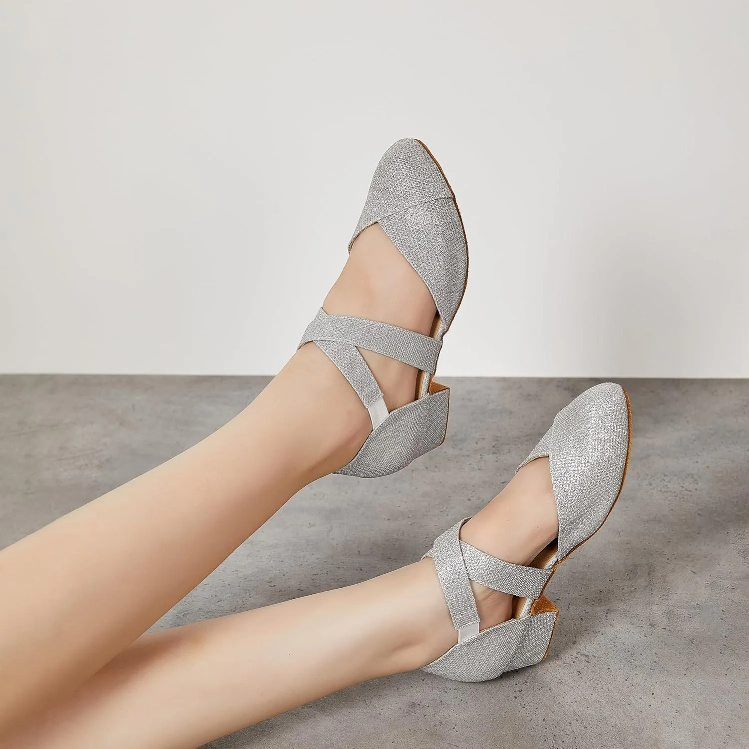 YYTing Women Swing Latin Ballroom Dance Shoes (Closed Toe, Suede Sole, Elastic Closure) 1.5 inch Heel YT26
