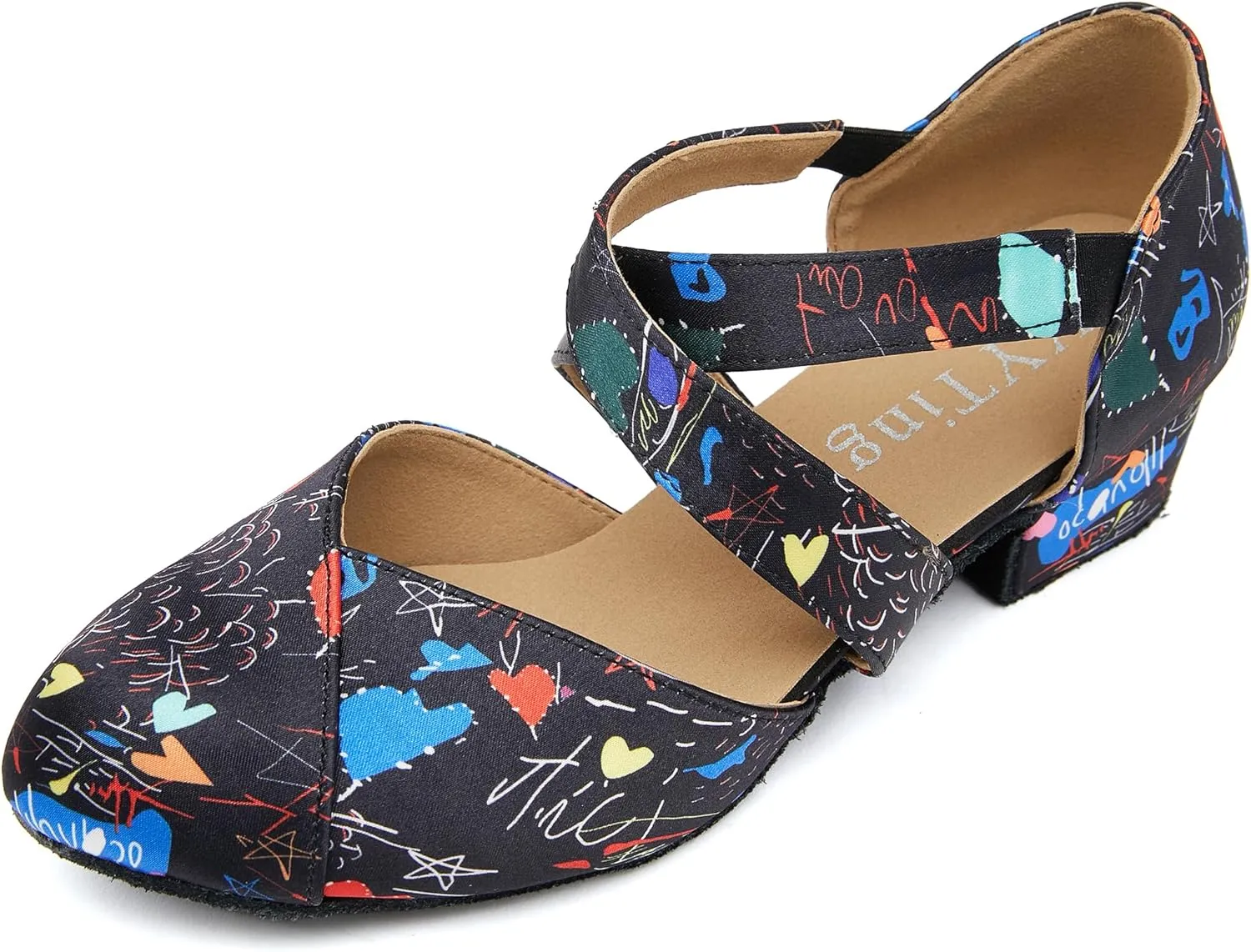 YYTing Women Swing Latin Ballroom Dance Shoes (Closed Toe, Suede Sole, Elastic Closure) 1.5 inch Heel YT26