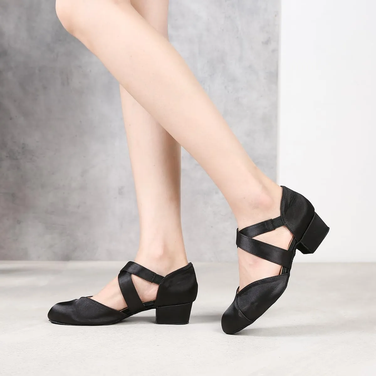 YYTing Women Swing Latin Ballroom Dance Shoes (Closed Toe, Suede Sole, Elastic Closure) 1.5 inch Heel YT26