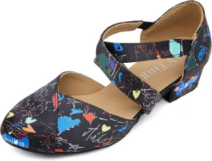 YYTing Women Swing Latin Ballroom Dance Shoes (Closed Toe, Suede Sole, Elastic Closure) 1.5 inch Heel YT26