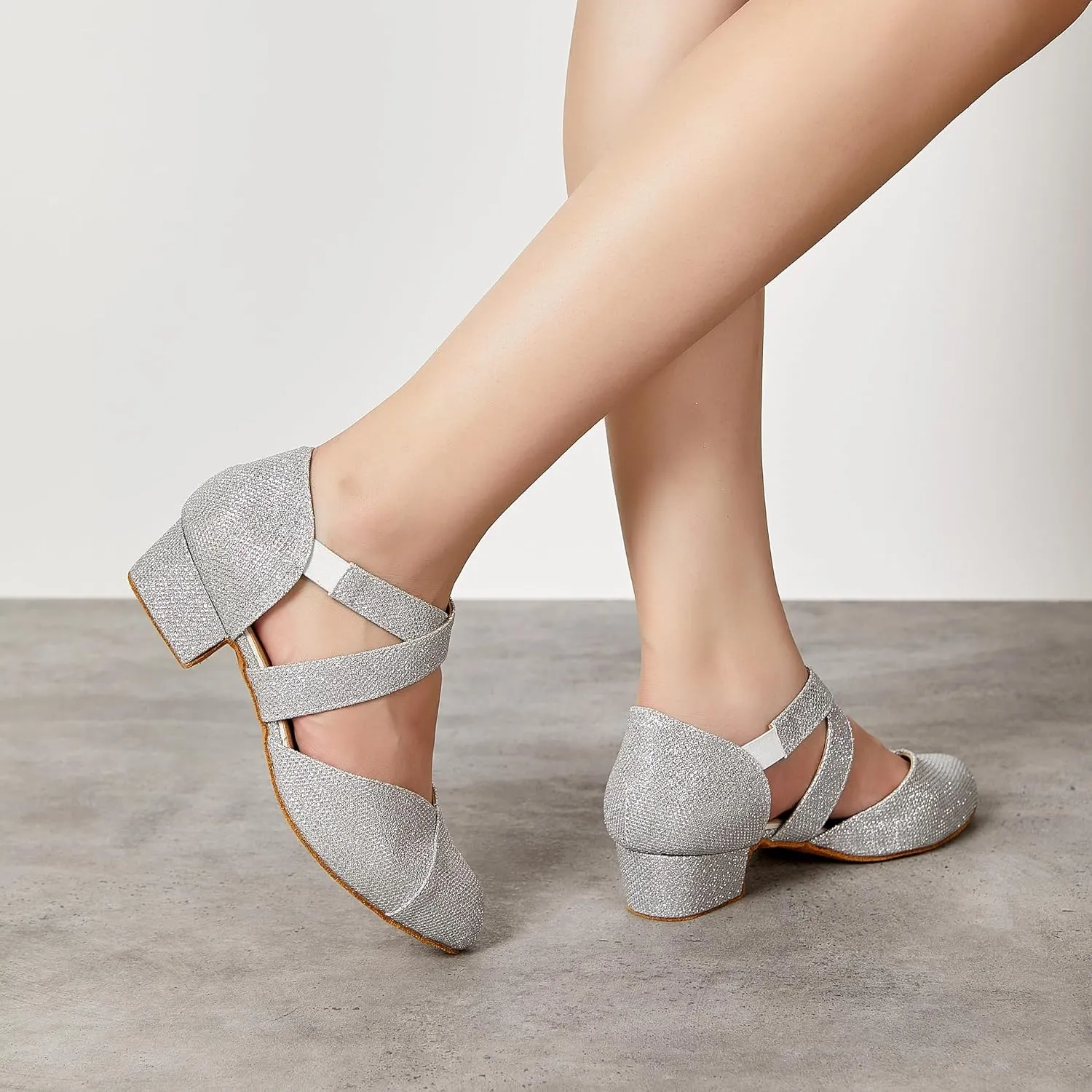 YYTing Women Swing Latin Ballroom Dance Shoes (Closed Toe, Suede Sole, Elastic Closure) 1.5 inch Heel YT26