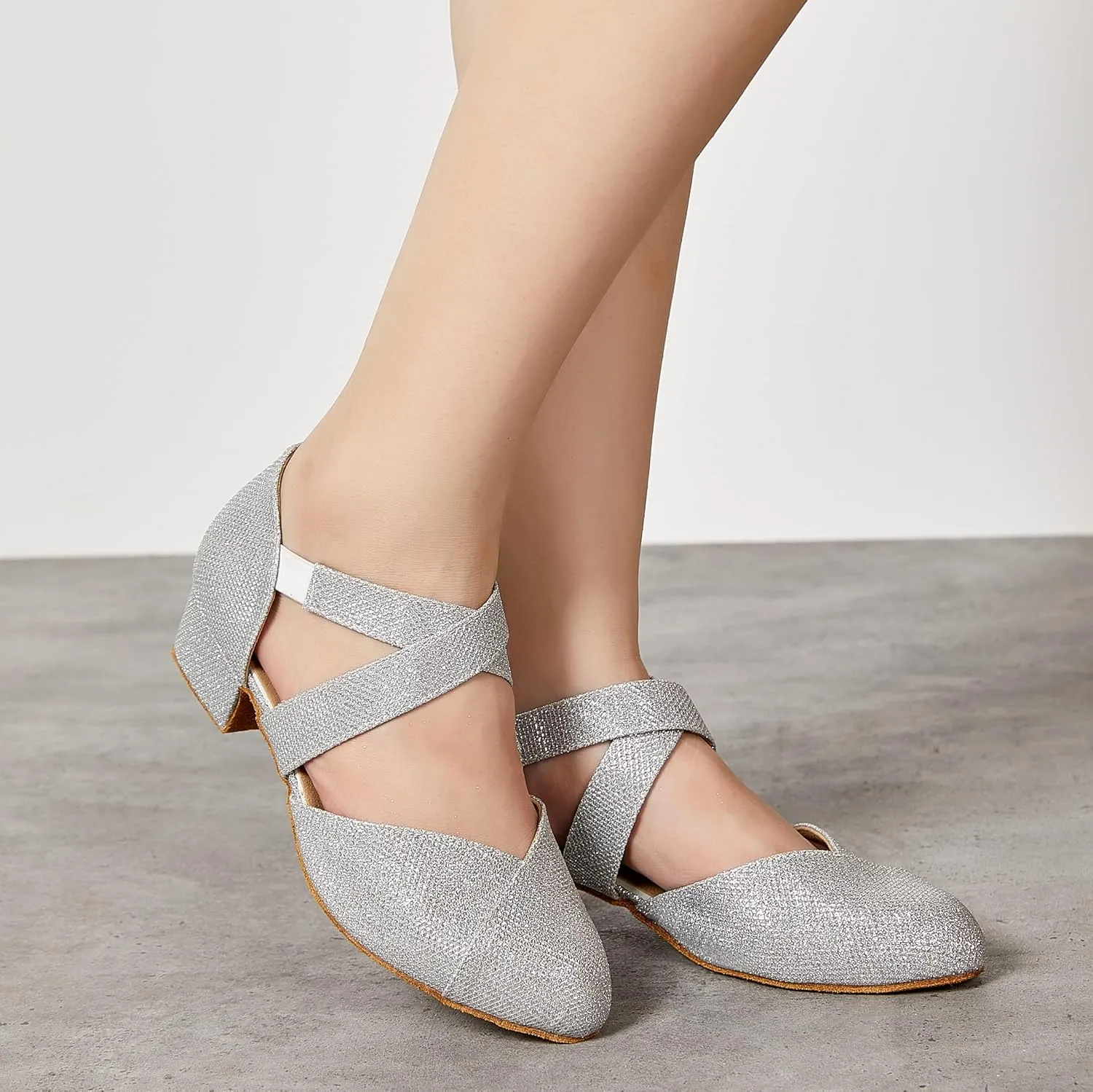 YYTing Women Swing Latin Ballroom Dance Shoes (Closed Toe, Suede Sole, Elastic Closure) 1.5 inch Heel YT26