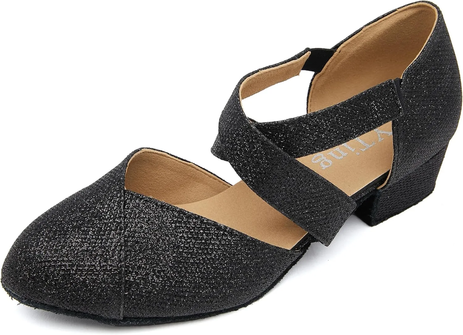 YYTing Women Swing Latin Ballroom Dance Shoes (Closed Toe, Suede Sole, Elastic Closure) 1.5 inch Heel YT26