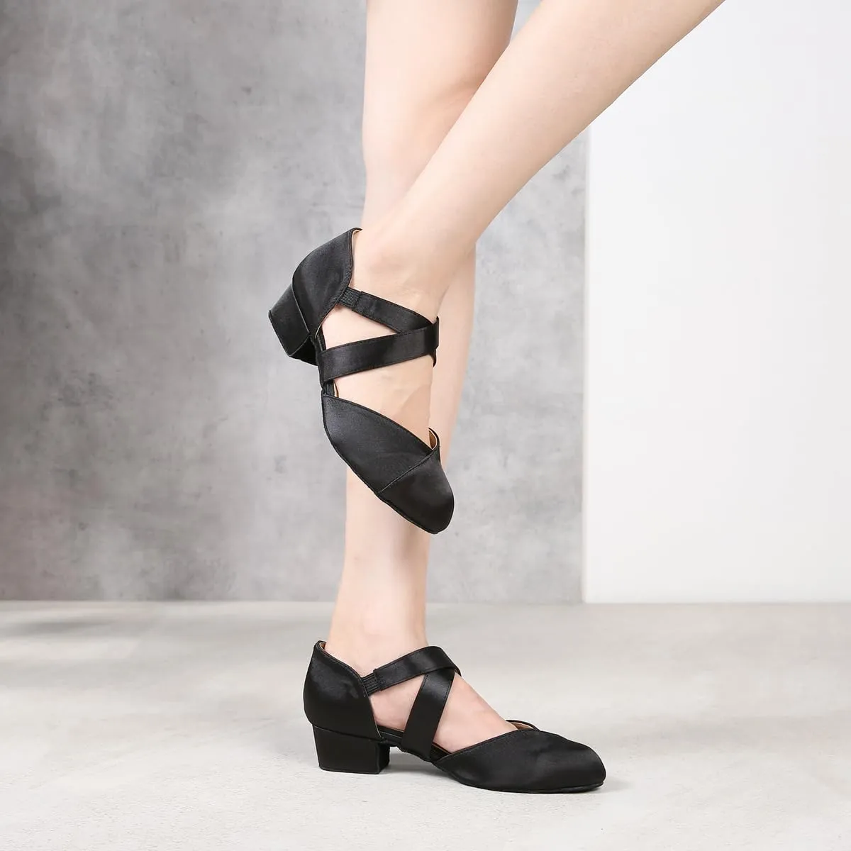 YYTing Women Swing Latin Ballroom Dance Shoes (Closed Toe, Suede Sole, Elastic Closure) 1.5 inch Heel YT26