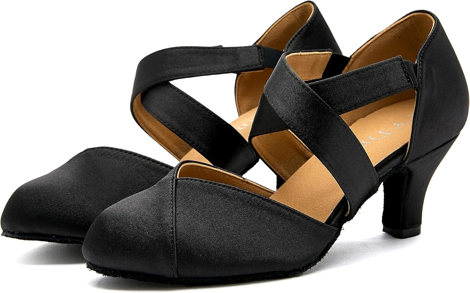 YYTing Women Swing Latin Ballroom Dance Shoes (Closed Toe, Suede Sole, Elastic Closure) 2.5 inch Heel YT28
