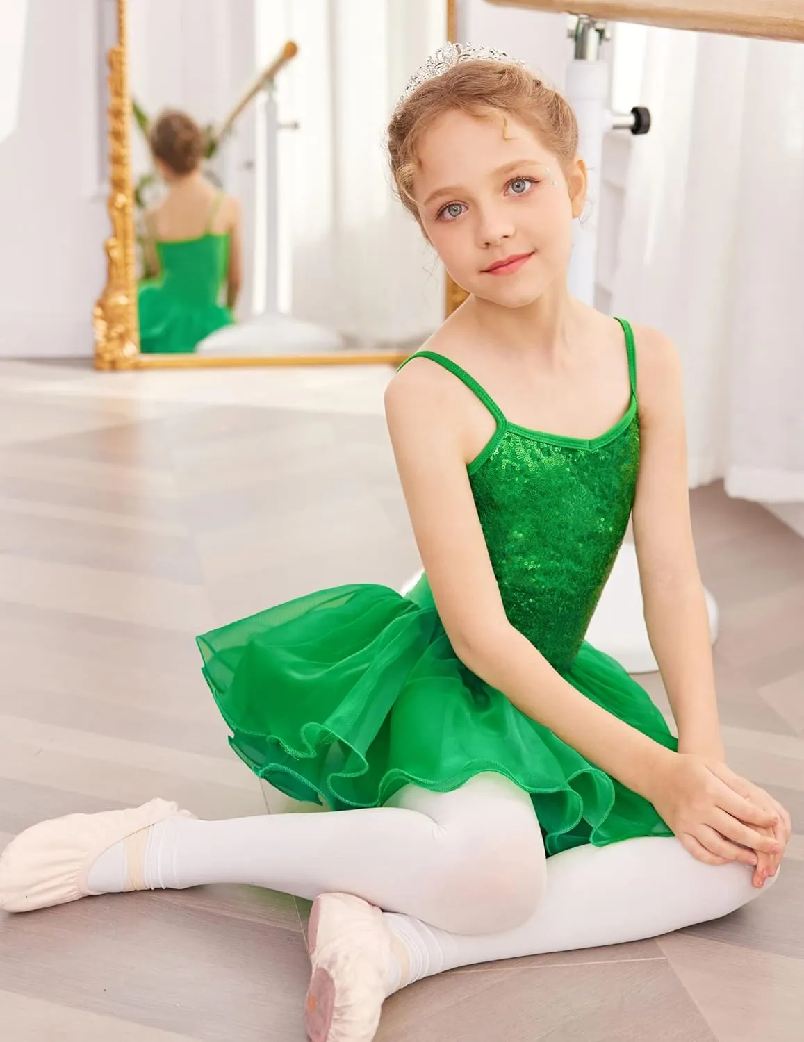 Zaclotre Little Girls Sequin Leotard Sparkly Strap Ballet Leotards Tutu Dress Ballerina Outfit Dance Costume for Kids