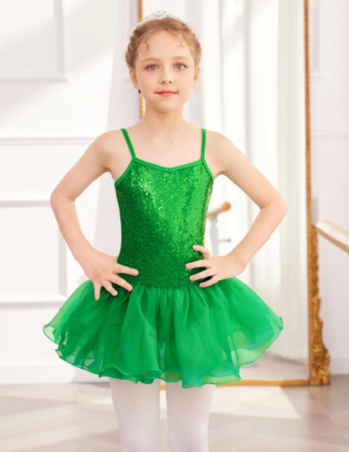 Zaclotre Little Girls Sequin Leotard Sparkly Strap Ballet Leotards Tutu Dress Ballerina Outfit Dance Costume for Kids