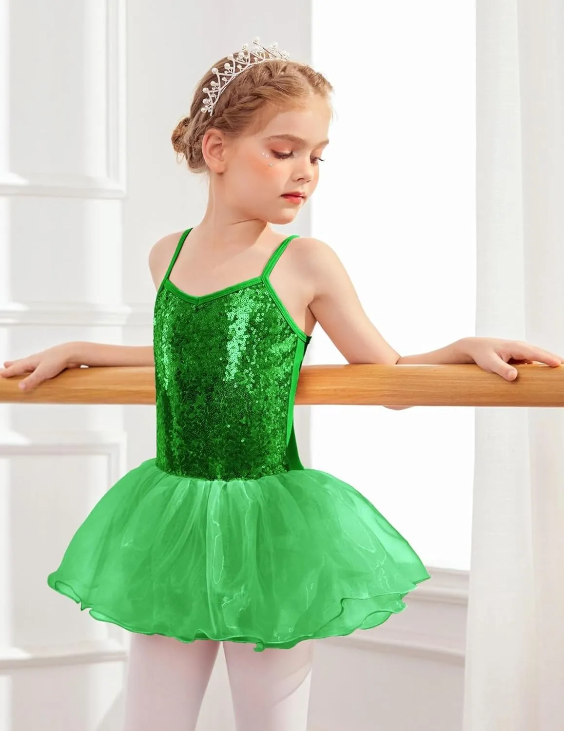 Zaclotre Little Girls Sequin Leotard Sparkly Strap Ballet Leotards Tutu Dress Ballerina Outfit Dance Costume for Kids