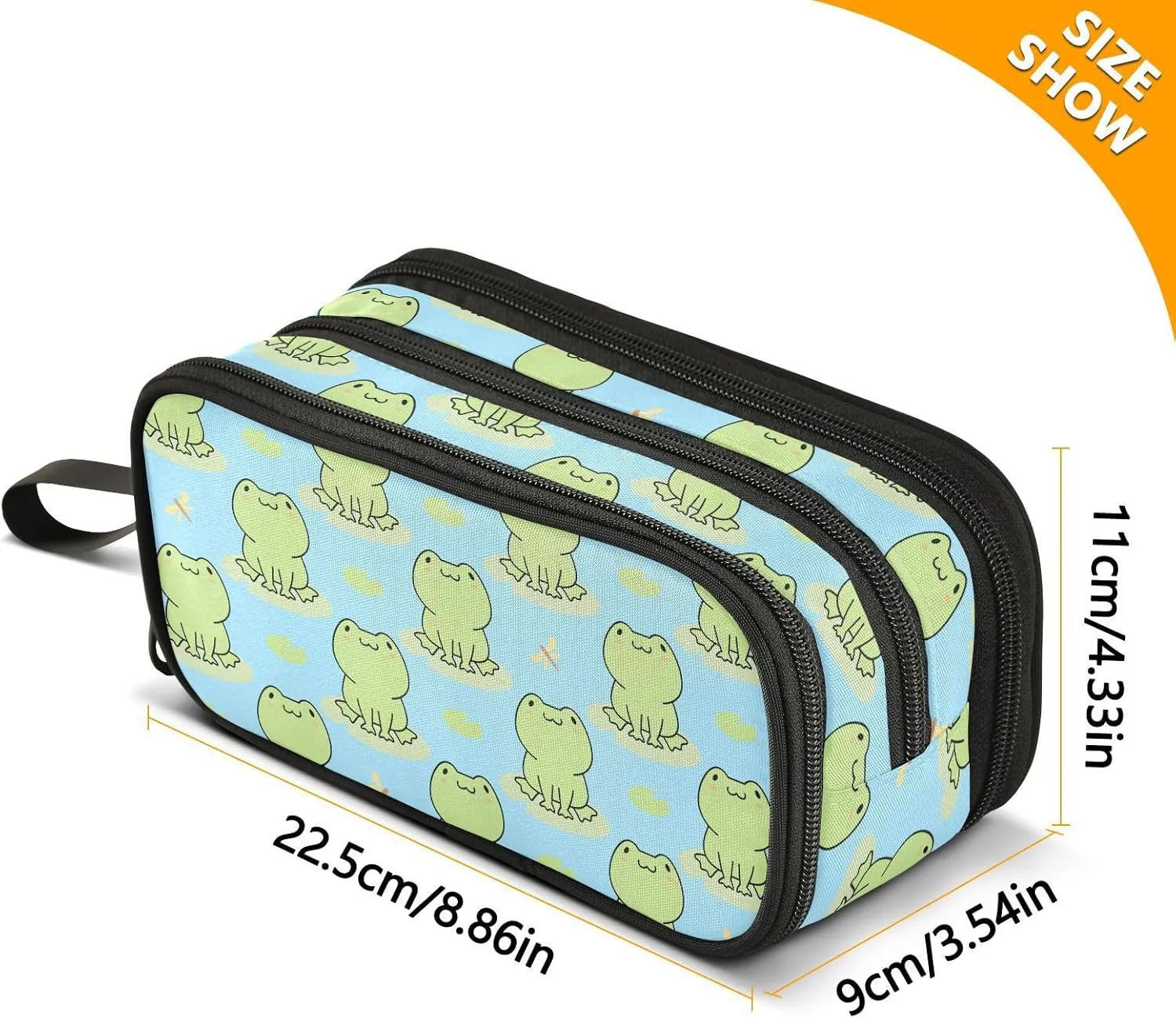 ZAZYXTJ Frog Large Capacity Pencil Case 3 Compartment Pen Pouch Storage Canvas Makeup Bag for School Office Teen Girl Boy Men Women