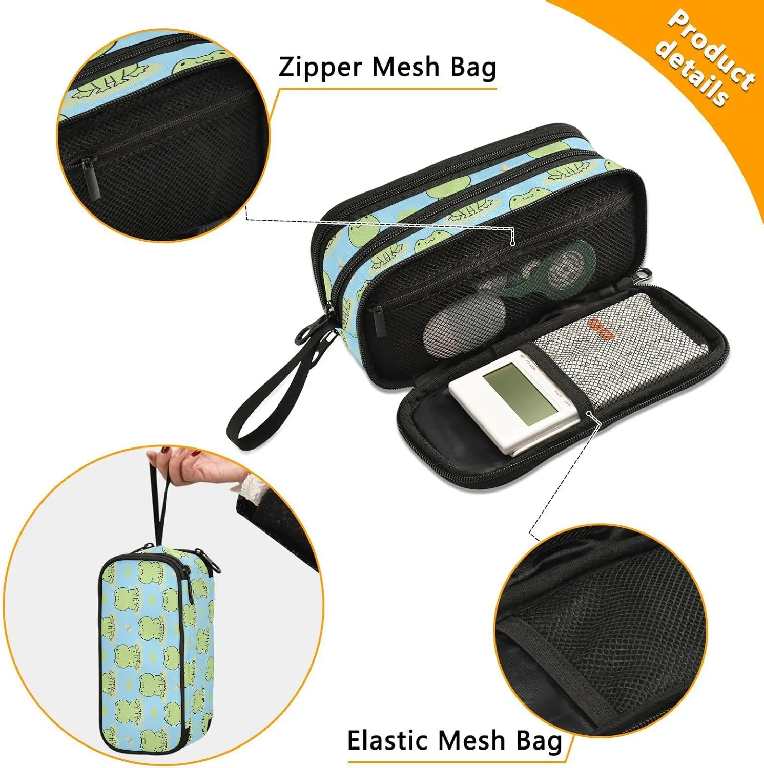 ZAZYXTJ Frog Large Capacity Pencil Case 3 Compartment Pen Pouch Storage Canvas Makeup Bag for School Office Teen Girl Boy Men Women
