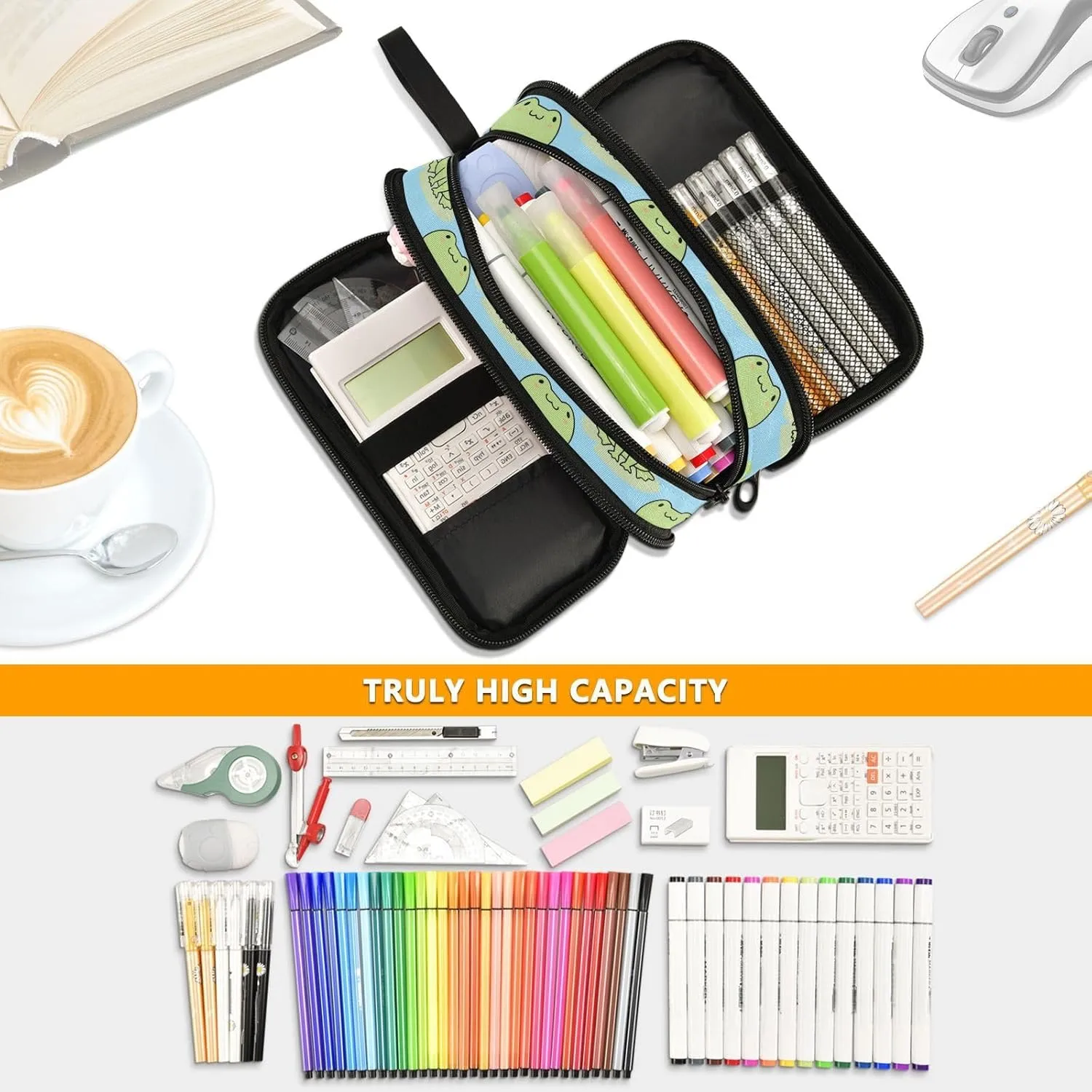 ZAZYXTJ Frog Large Capacity Pencil Case 3 Compartment Pen Pouch Storage Canvas Makeup Bag for School Office Teen Girl Boy Men Women