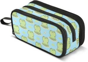 ZAZYXTJ Frog Large Capacity Pencil Case 3 Compartment Pen Pouch Storage Canvas Makeup Bag for School Office Teen Girl Boy Men Women