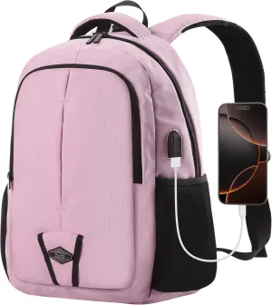 Zecti Travel Laptop Backpack for Men Women 17 Inch Casual Backpack for Work,Travel,Carry on College Backpack with USB Charging Hole, Water Resistant,Large Capacity Pink
