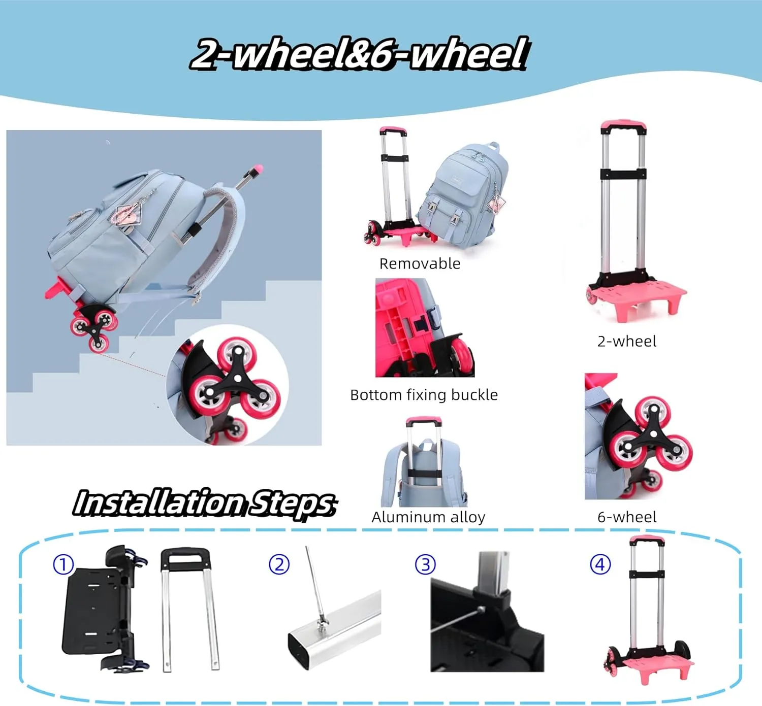 ZHANAO Rolling Backpack Luggage BookBag with Wheels Trolley Bag Wheeled Travel Backpack for Girls & Boys Trolley Bag