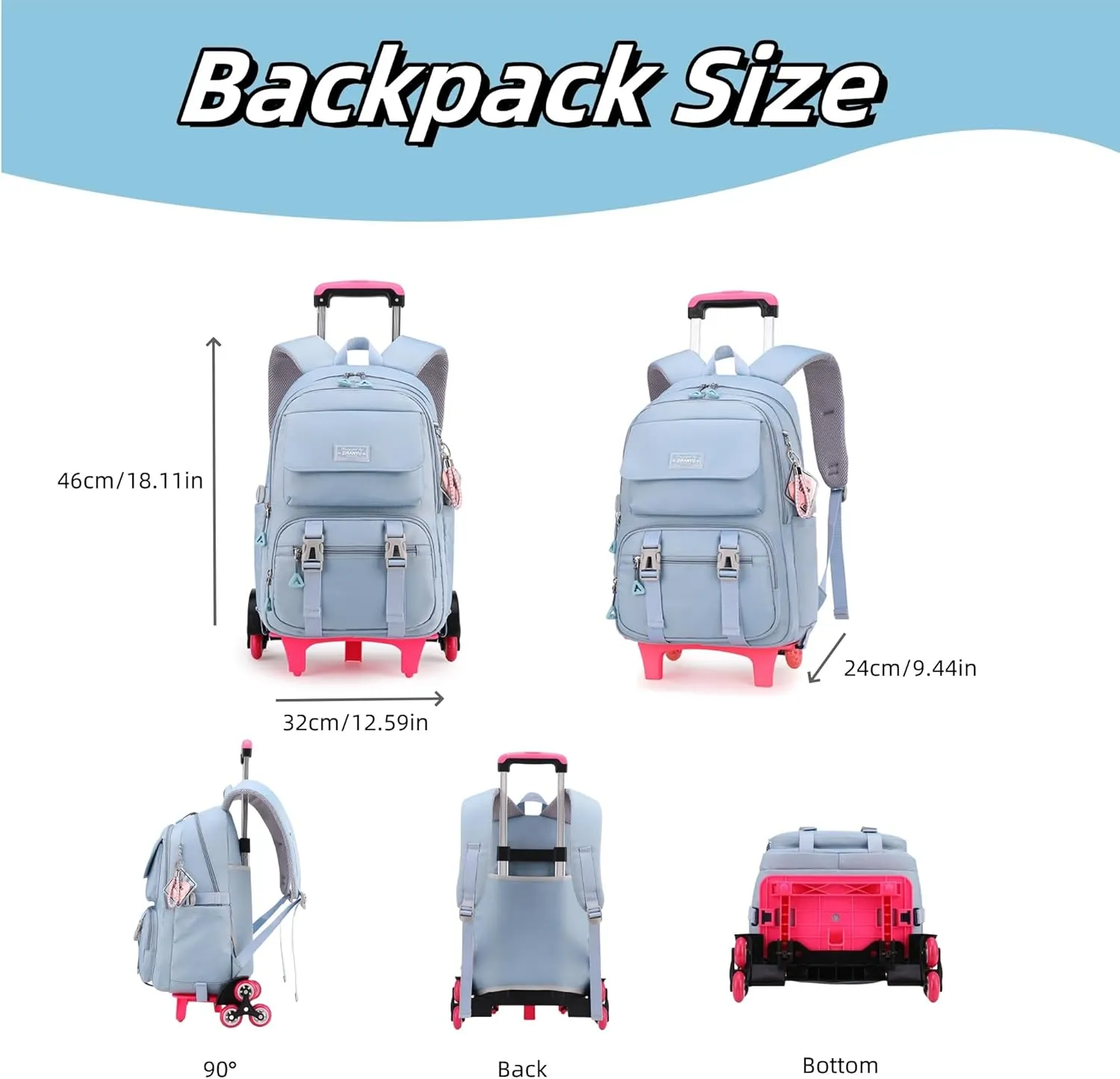 ZHANAO Rolling Backpack Luggage BookBag with Wheels Trolley Bag Wheeled Travel Backpack for Girls & Boys Trolley Bag