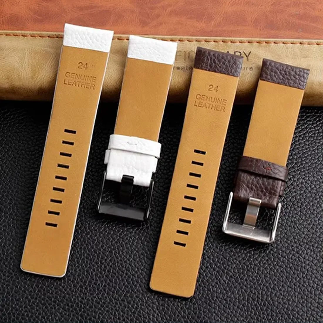 ZHUOLEI Diesel Calfskin Leather Watch Band Litchi Pattern Strap with Tool 22mm 24mm 26mm 28mm 30mm Replacement for Men's Diesel Watches