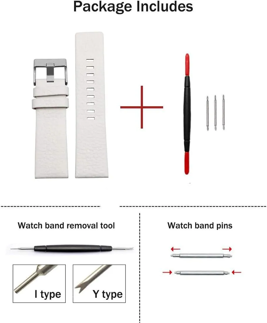 ZHUOLEI Diesel Calfskin Leather Watch Band Litchi Pattern Strap with Tool 22mm 24mm 26mm 28mm 30mm Replacement for Men's Diesel Watches