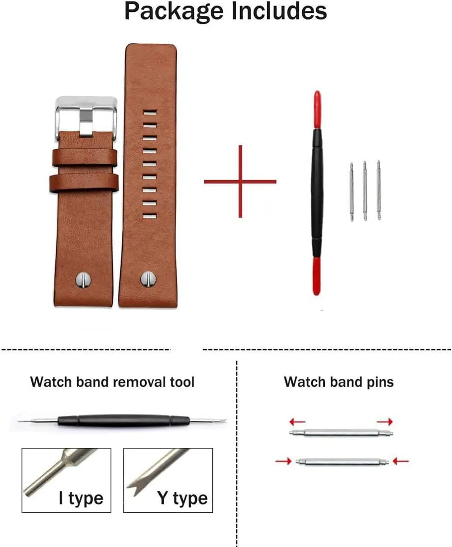 ZHUOLEI Diesel Calfskin Leather Watch Band Litchi Pattern Strap with Tool 22mm 24mm 26mm 28mm 30mm Replacement for Men's Diesel Watches