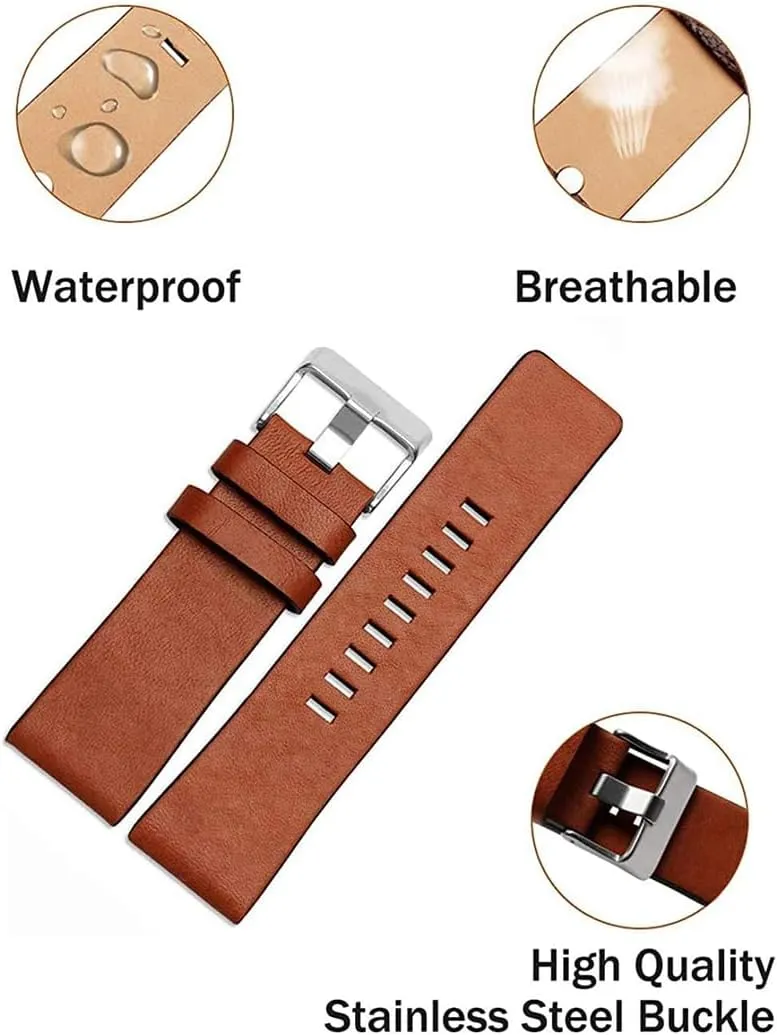 ZHUOLEI Diesel Calfskin Leather Watch Band Litchi Pattern Strap with Tool 22mm 24mm 26mm 28mm 30mm Replacement for Men's Diesel Watches