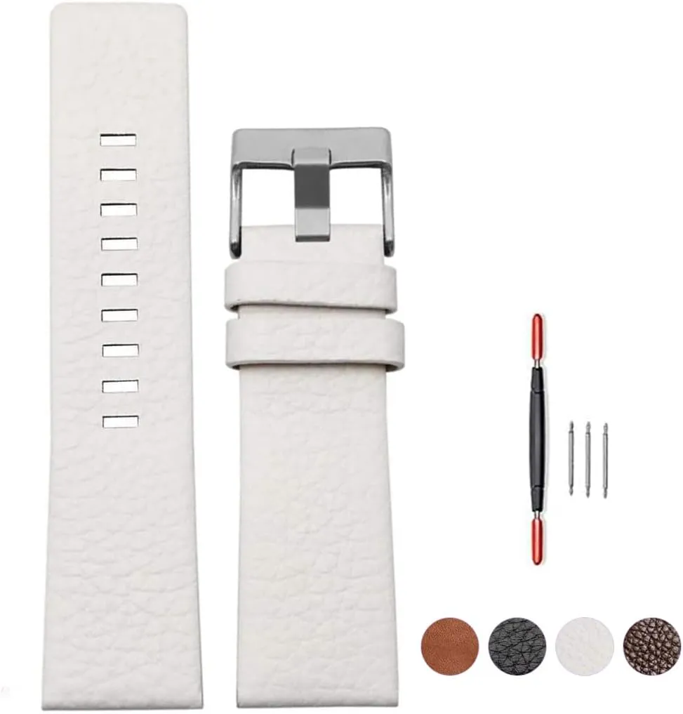 ZHUOLEI Diesel Calfskin Leather Watch Band Litchi Pattern Strap with Tool 22mm 24mm 26mm 28mm 30mm Replacement for Men's Diesel Watches