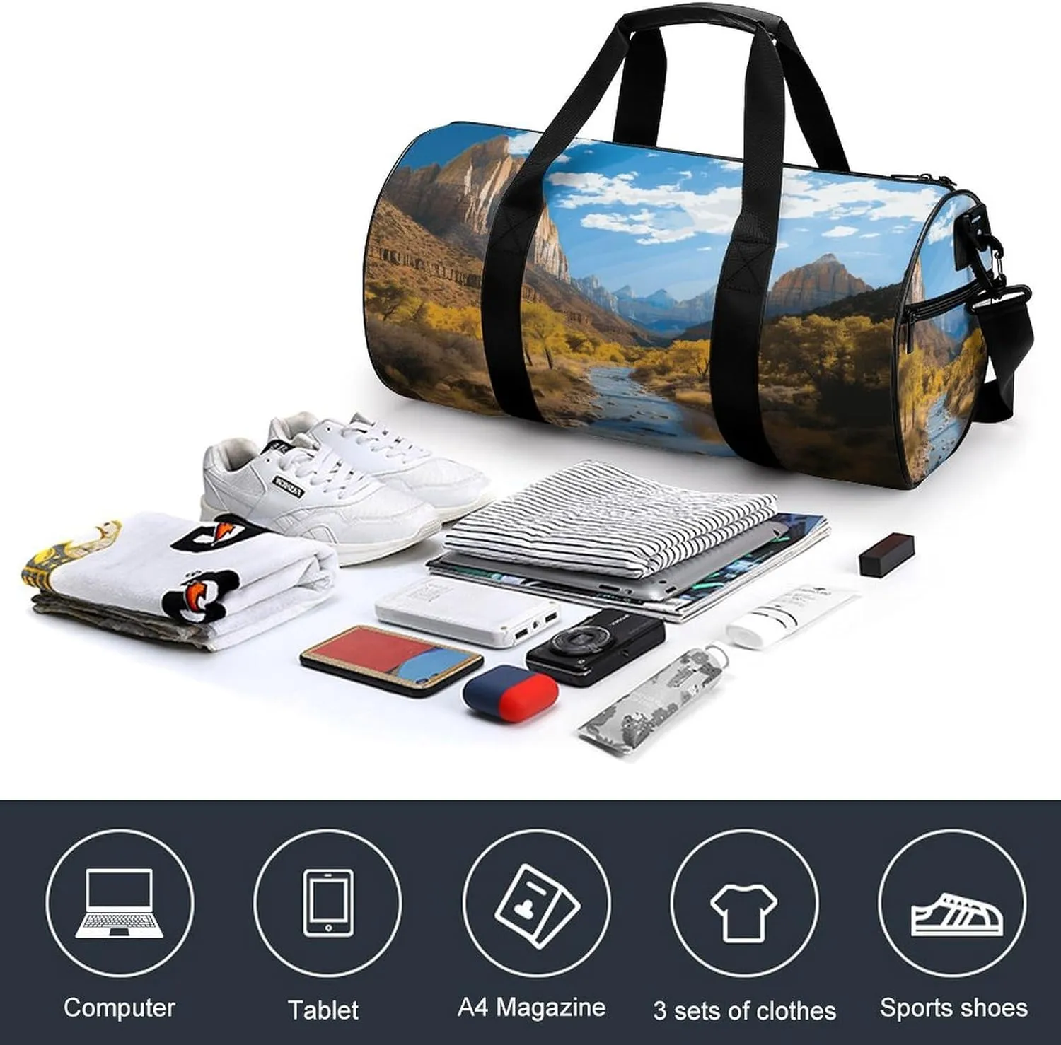 Zion National Park Gym Bag Small Travel Duffle Bag with Compartment Carry On Weekender Bag for Women Men