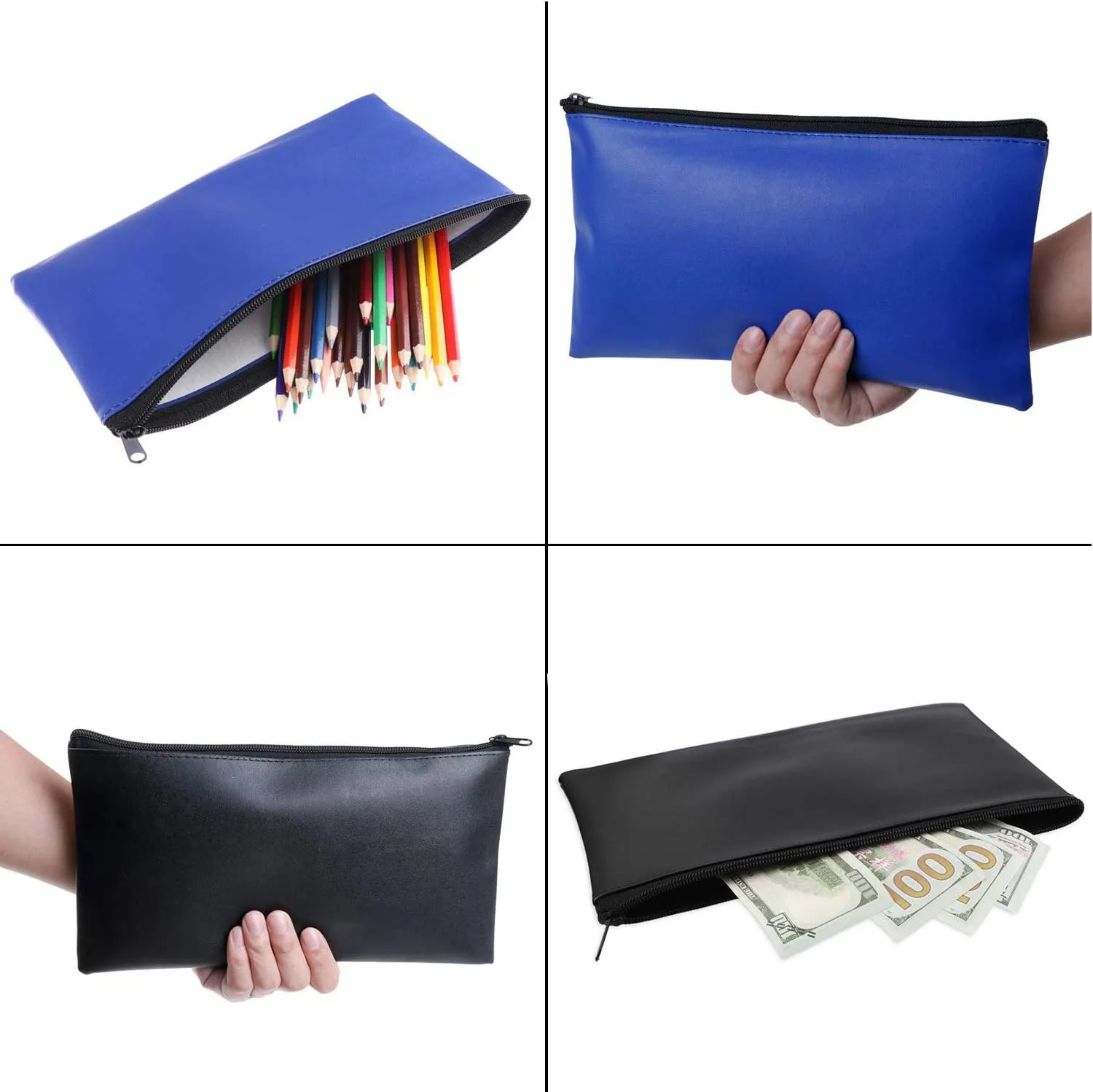 Zipper Bank Bags, 4 Pack Money Pouch PU Leather Cash and Coin Pouch with Zipper (Mix-Color)