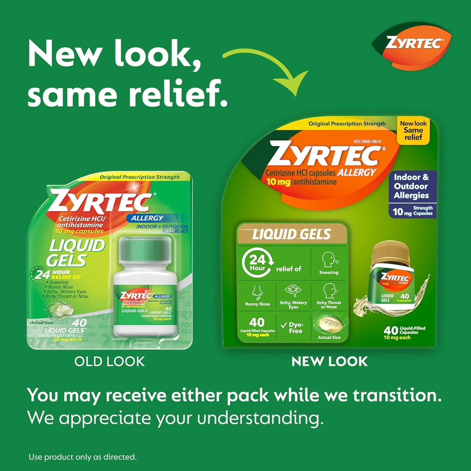 Zyrtec 24 Hour Allergy Relief Liquid Gels, Antihistamine Capsules with Cetirizine HCl Allergy Medicine for All-Day Relief from Runny Nose, Sneezing, Itchy Eyes & More, 40 Count