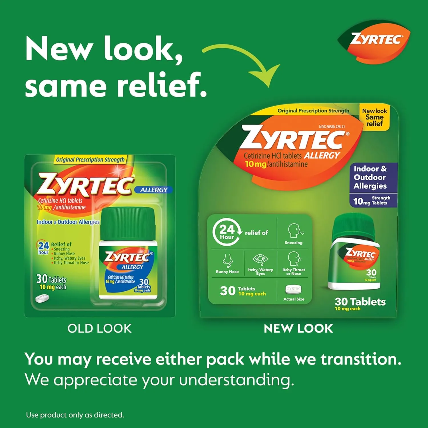Zyrtec 24 Hour Allergy Relief Tablets, Indoor & Outdoor Allergy Medicine with 10 mg Cetirizine HCl Antihistamine for Allergies, Bundle of one, 30 ct Bottle & Three,1 ct Travel Packs
